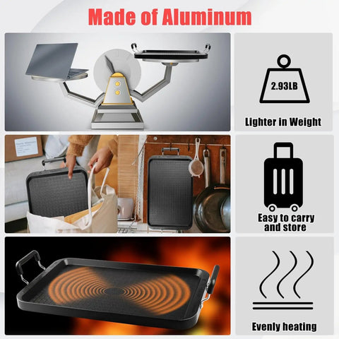 17 Inch Stove Top Griddle For Gas Stoves With Warp Resistant Nonstick Surface, lightweight aluminum