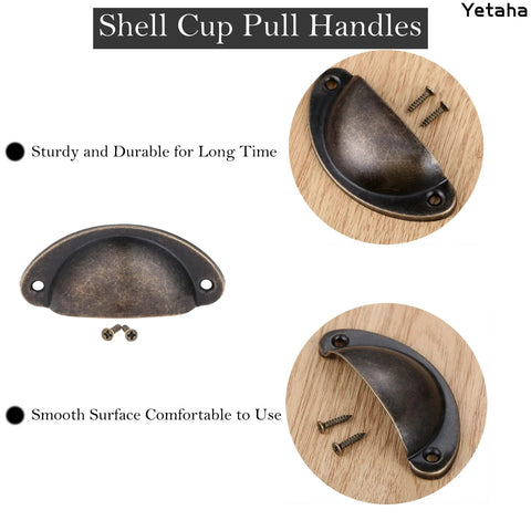 Antique Bronze Shell Cup Pulls Set Of 10 For Cabinets And Dressers With Screws 82mm By 35mm center distance 65mm vintage style zinc alloy