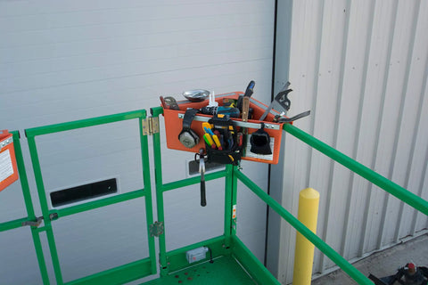 Beefed Up Tool Organizer Bin For Scaffolding And Aerial Work Platforms With Adjustable Dividers Weep Slots And Metal Belt Clip