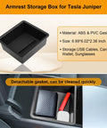 Armrest storage box for Tesla Juniper, ABS PVC material, USB cables, wallet, installed in center console, Five Piece Center Console Organizer Tray Set For Tesla Model Y Juniper 2025 2026 With Armrest Underseat Storage Cup Holder Inserts Hidden Compartment For Family Travel Road Trips And Daily Commutes