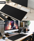Beast Mode Massive Gaming Mouse Pad Desk Mat 31.5x15.7 inches on home office desk with keyboard and PC monitor, black.