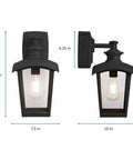 Go-To Outdoor Wall Lantern 1 Light With Seeded Glass And Built In GFCI Outlet Black Finish showing dimensions