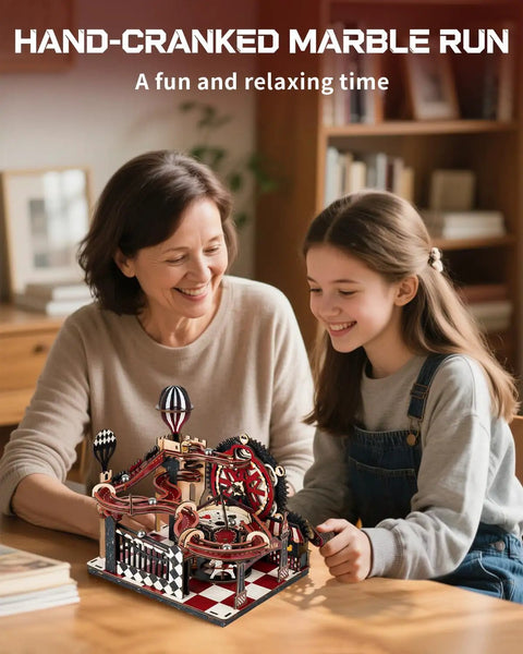 3D Marble Run Puzzle Kit For Adults, Fantasy Land Wooden Mechanical Model Building Set, Gear Ball DIY Kit, Mind Blowing Marble Track For Home Decor, Challenging Yet Satisfying Puzzle Gift Idea, hand-crank wooden marble run