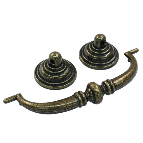 Six Piece Antique Bail Drawer Pulls Set in Bronze 3.5 Inch Center Hole Shabby Chic Cabinet Handles for Kitchen
