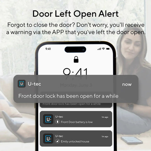 Z Wave 5 in 1 Keyless Smart Lock With Door Sensor And Remote Access Lets You Lock Unlock Share Access Codes And See Who Entered When Works With Z Wave Plus And Integrates With Home Assistant SmartThings Hubitat Ezlo And More Deadbolt Lock app alert on phone screen