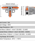 Specifications and dimensions of 10 Pack T Shape Lever Nut Wire Connector Set For Quick 3 Way Splitter 28-12 AWG