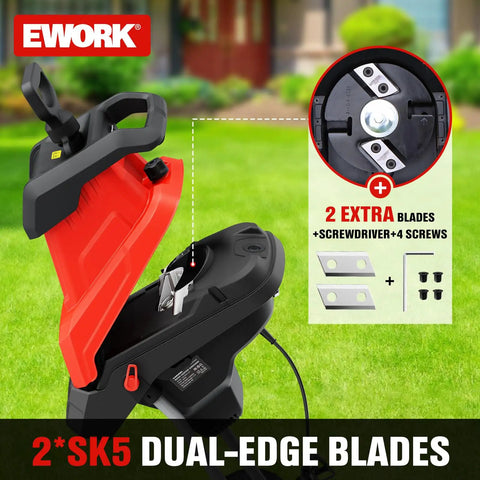 Heavy Duty 15 Amp Wood Chipper Shredder Mulcher With 1.77 Inch Cutting Capacity with dual-edge steel blades shown in detail