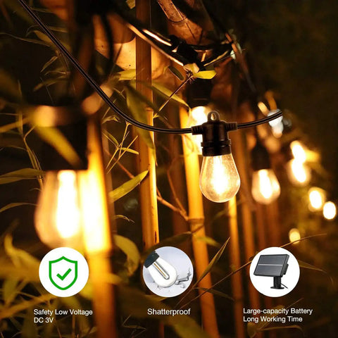 Zero Running Costs Solar String Lights With USB Rechargeable Outdoor LEDs Waterproof And Shatterproof Bulbs 24ft Length