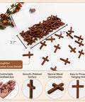Hella Sturdy Wooden Cross Charms Bulk Pack Of Sixty Pocket Size Beads With Pre Drilled Hole For DIY Necklace Projects And Religious Craft Supplies Top Shelf Quality, showing wooden cross charms in a clear container.