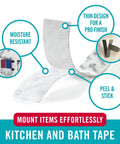 Heavy Duty Moisture Resistant Mounting Tape White 10 Foot Roll Ultra Strong Peel And Stick Adhesive For Kitchen Bath Bathroom Shower Towel Bars Flush Mount Works Like A Charm And Stays Put close-up of the tape's texture.