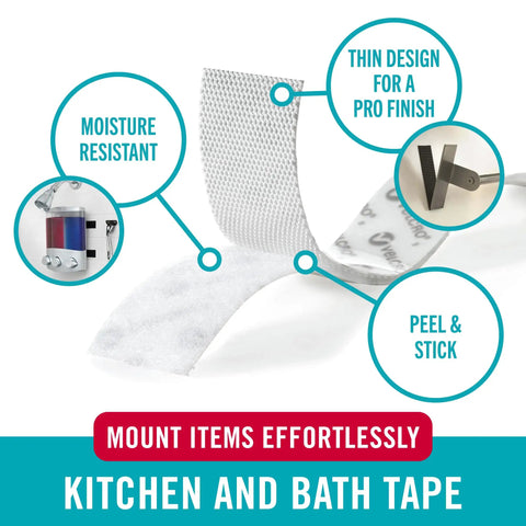 Heavy Duty Moisture Resistant Mounting Tape White 10 Foot Roll Ultra Strong Peel And Stick Adhesive For Kitchen Bath Bathroom Shower Towel Bars Flush Mount Works Like A Charm And Stays Put close-up of the tape's texture.