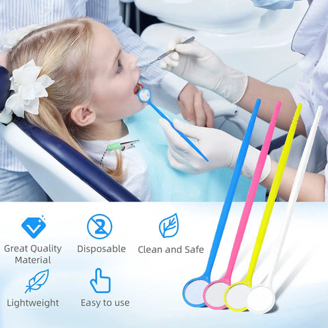 Disposable Dental Inspection Mirrors 40 Count With Anti Fog 6.3 Inch Handles Mouth Mirror For Teeth Check Oral Care Tools For Dentist Household And Home Use Four Color Set, child dental exam