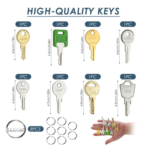 Eight Pack Universal Replacement Utility Key Set For RV Compartments Truck Toolboxes Dispensers And Maintenance Equipment With CH751 CH501 CH545 A126 CAT74 E114 MK9901 Keys, 8 keys on ring