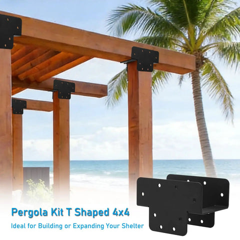 Heavy Duty Pergola Bracket Kit 2 Pack 3 Way T Shaped 4x4 Woodworking Gazebo Brackets For Patio And Outdoor Structures Black Powder Coated Steel Built For Easy DIY Assembly
