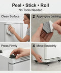 Step-by-step guide showing installation of Heavy Duty Hex Self Adhesive Caster Wheels for smooth appliance mobility.