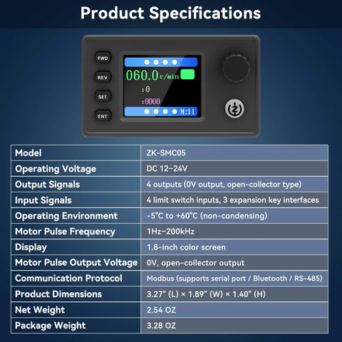 Ransanx stepper motor controller, black DC 12–24V unit with 1.8-inch color display and control buttons