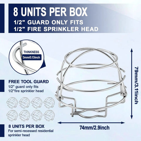 Heavy Duty Fire Sprinkler Head Guard Covers 8 Pack Compatible With One Half Recessed Ceiling And Sidewall Sprinklers solid chrome steel guard configuration