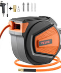 Shop Grade Retractable Air Hose Reel With Sixty Five Foot Three Eighths Inch Hybrid Hose Auto Rewind 300 PSI Ceiling Or Wall Mount Enclosed Reel With Built In One Eighty Degree Swivel Bracket