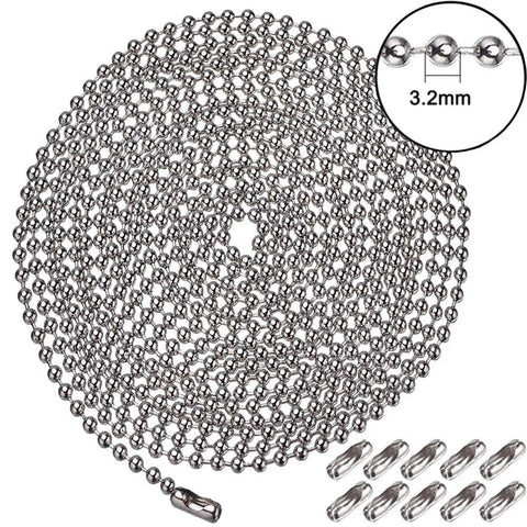 Stainless Steel Bead Pull Chain Extension 15 Feet With 3.2mm Diameter Size 6 Rustproof And Strong Pulling Force Over 40 Lbs Includes 15 Free Clasp Connectors Adjustable Length For Ceiling Fans Lighting DIY Projects