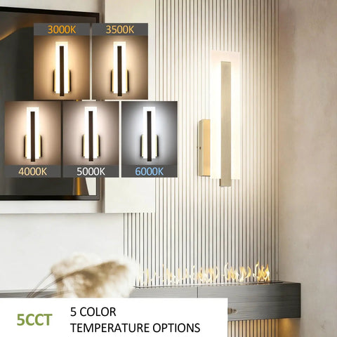 Tipace Hardwired Antique Bronze Modern LED Wall Sconce Indoor Wall Light showcasing 5CCT color temperature options on a wall.
