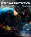 Welder wearing a Reversible Welding Cap for Welders, Thick 10 Oz Fireproof Cotton Beanie with 8-Panel Protection while welding.
