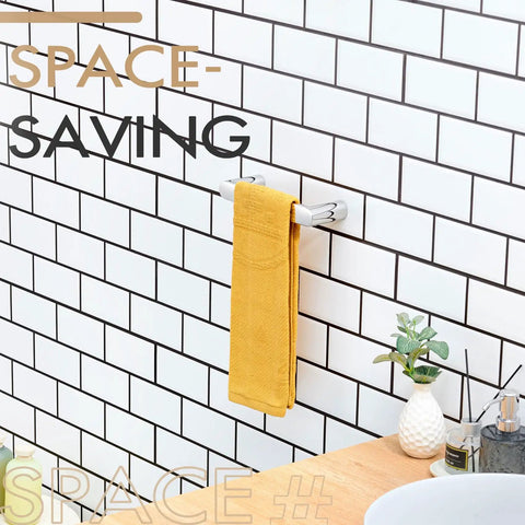 Chrome 9-Inch Hand Towel Bar For Bathroom Wall Mount Towel Rack Polished Stainless Steel Bathroom Hardware Rust-Resistant SUS 304 Finish Easy Install Built Tough Wall Mounted Towel Holder For Hand Towels, with yellow towel