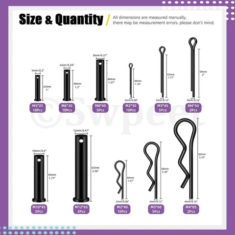 67-Piece Clevis Pin And Cotter Pin Kit With R Pins Hairpins And Split Pins For Automotive Trucks And Lawn Mowers 5 Sizes Includes Single Hole Flat Head Clevis Pins Fittings And Fasteners A Universal Fit For Any Quick Fix with size chart