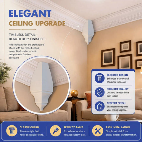 4 Pack Crown Molding Inside Corner Blocks From Real Plaster Gypsum, Ceiling Trim Corners, Factory Primed White in living room