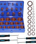 Viton O Ring Assortment Kit With 30 Sizes SAE FKM Seals, Shore 75A Durometer, Metric O Ring Set displayed with tools