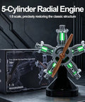 Five Cylinder Radial Engine Model Kit That Actually Runs With LED Lights 1:5 Scale Aircraft Engine 3D Printed Mechanical Assembly Toy STEAM Educational Gift For Adults And Hobbyists, with box and propeller
