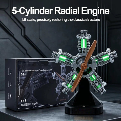 Five Cylinder Radial Engine Model Kit That Actually Runs With LED Lights 1:5 Scale Aircraft Engine 3D Printed Mechanical Assembly Toy STEAM Educational Gift For Adults And Hobbyists, with box and propeller