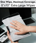 Air Jungles electronic screen-cleaner wipe used on tablet; 8x10 inch white wipe