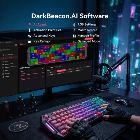 Flux87 He Mechanical Gaming Keyboard With Crisp Hall Effect Magnetic Switches, 0.01mm Rapid Trigger, Fully Adjustable Actuation, 8000Hz Polling, Hot Swappable Platform, Rgb Backlight, Built To Crush Lag On Pc with RGB lighting and software interface.