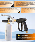 Foam Cannon Dual Connector For Pressure Washer Kit with switchable foam and water spray gun, shown with quick connect dual inlet.