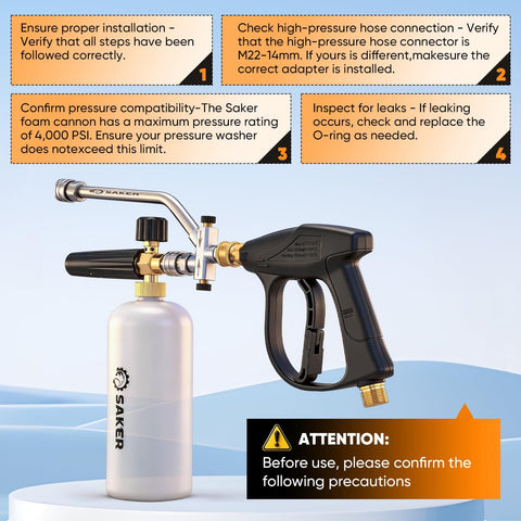 Foam Cannon Dual Connector For Pressure Washer Kit with switchable foam and water spray gun, shown with quick connect dual inlet.