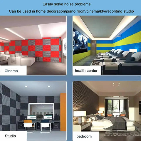 Heavy Duty Soundproof Foam Wall Panels Self Adhesive Acoustic Padding Crushes Echoes in home studio and cinema setups.