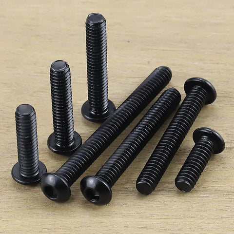 Heavy Duty 10-32 X 1 Inch Button Head Socket Cap Bolts Made From Genuinely Tough 304 Stainless Steel With Smooth Black Oxide Finish And Precision Allen Hex Drive, 50 Pack Of Full Thread Screws in a variety of lengths.