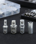 Heavy Duty 4 Piece Ratchet Wrench Socket Adapter Set With Chrome Vanadium Steel Drive Converter And Reducer For 1/4 3/8 And 1/2 Inch Tools Perfect For DIY Pros And Garage Repair Kits, four chrome vanadium socket adapters