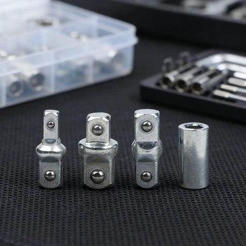 Heavy Duty 4 Piece Ratchet Wrench Socket Adapter Set With Chrome Vanadium Steel Drive Converter And Reducer For 1/4 3/8 And 1/2 Inch Tools Perfect For DIY Pros And Garage Repair Kits, four chrome vanadium socket adapters