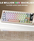 Slick Wireless Mechanical Keyboard Featuring Sixty Eight Keys In Warm Beige with customizable RGB backlight and TFT screen.