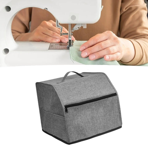 Oxford Cloth Sewing Machine Dust Cover With Accessories Pouch shown under a sewing machine in use.