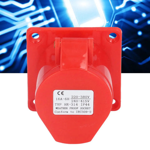 Heavy Duty Industrial Concealed Power Outlet IP44 Wall Socket PC Brass Red Commercial Grade Electrical Jack with label.