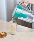 Pouring water from a pitcher using EcoFilter Replacement Filter No Plastic Shell For Cleaner Water That Tastes Great By Reducing Chlorine Smell And Taste Eco Friendly BPA Free NSF Certified 2 Pack