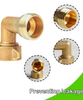Two Pack Brass 90 Degree Garden Hose Elbow Connectors for Three Quarters Inch Hoses Heavy Duty Hose Adapters with Two Washers