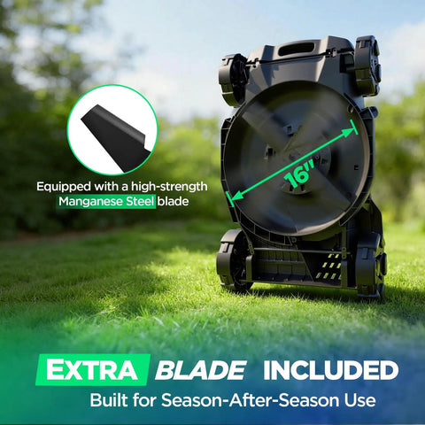 16 Inch Cordless Lawn Mower With Brushless 40V Power Dual 5Ah Batteries And Charger 2 In 1 Mulching And Bagging Easy 6 Position Height Adjustment Perfect For Small To Medium Yards Gas Like Power With No Fumes, 16-inch manganese steel blade