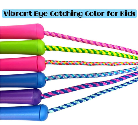 Colorful Jump Rope Set For Kids And Teens, Adjustable Length, nylon ropes with vibrant colors and plastic handles, 6 pack.