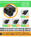 All In One NEMA Power Adapter Plug And Play Converts 125V 15A Household To 250V 20A NEMA T Blade For EV Charging Diagram