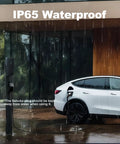 Tesla Level 1 2 Portable EV Charger With 20Foot Cable 3.5kW Home Charging Station in rain, Model Y plugged in