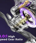 Close-up of 8.0:1 high-speed gear in the Royale Legend Pro Baitcasting Reel With Fast 8.0 To 1 Gear Ratio And AutoMag Dual Braking.