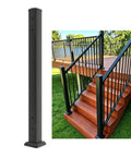 Built Tough Deck Railing Post With Hardware Crafted From Heavy Duty Rust Resistant Aluminum Boasting A Slick Matte Black Finish For Seamless Backyard Upgrades installed by stairs.